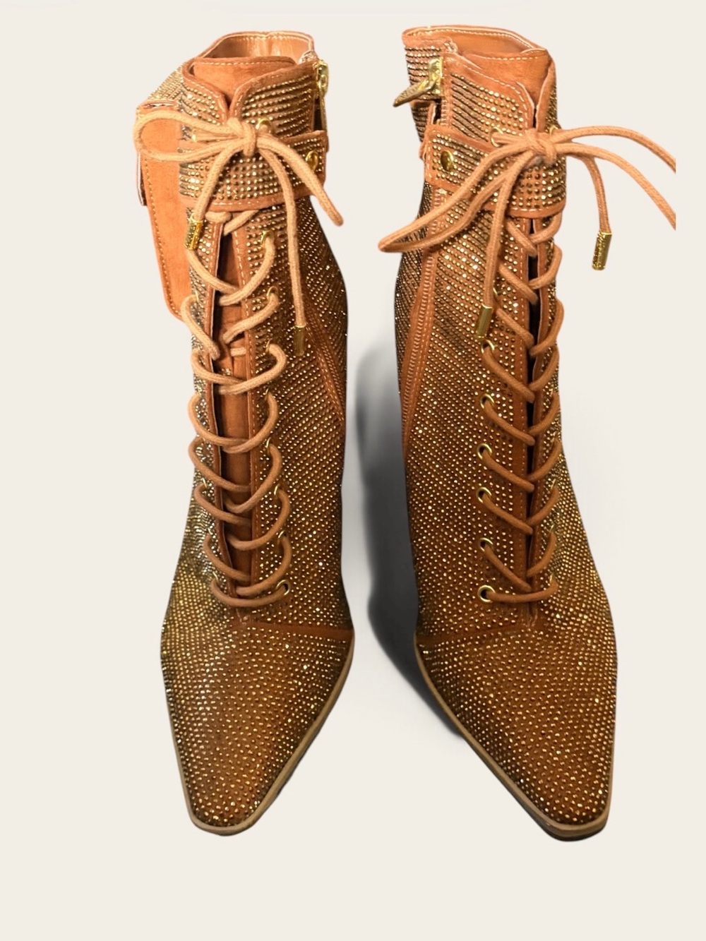 Jennifer Lopez Brown Crystal Lace-Up Stiletto Boots - Picture 7 of 8